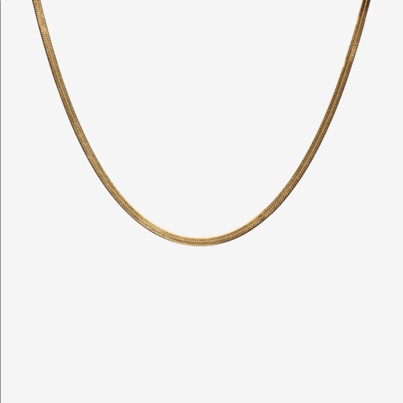 Renah Jae Herringbone Chain Necklace 16” 18K Gold Layered On Sterling Silver - Picture 2 of 6